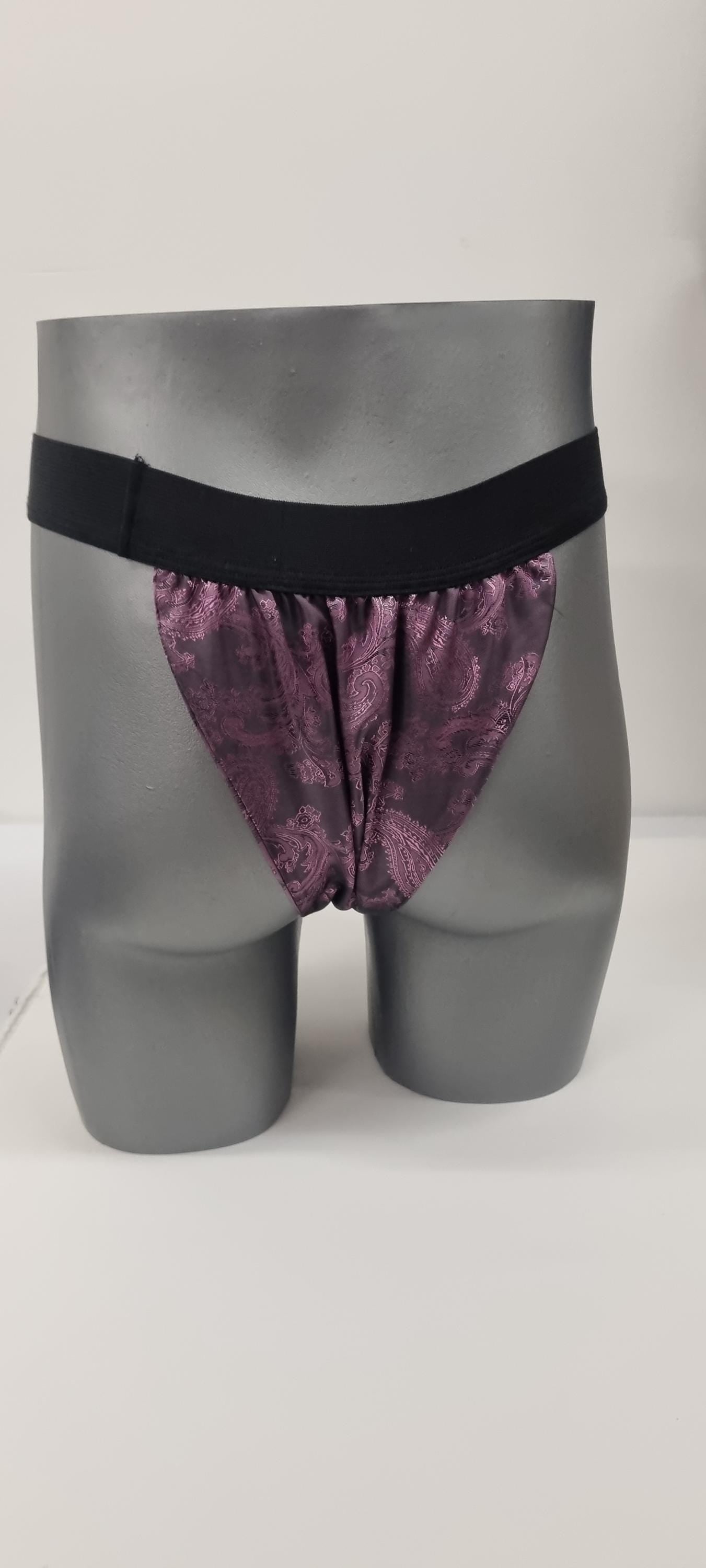 Men shiny silk paisley motif briefs tanga like underwear fully lined with silky finish.