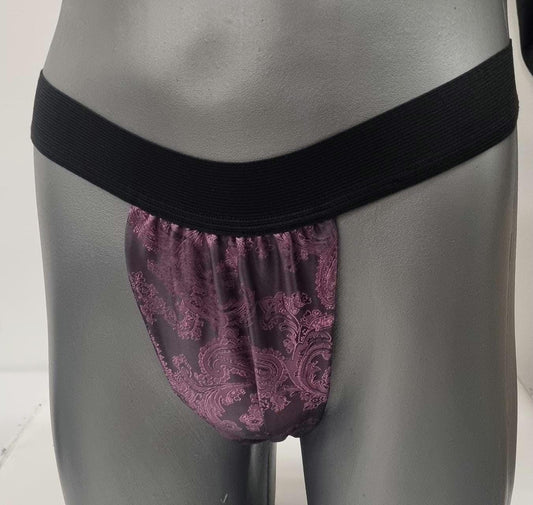 Men PINK shiny silk paisley motif briefs tanga like underwear fully lined with silky finish.