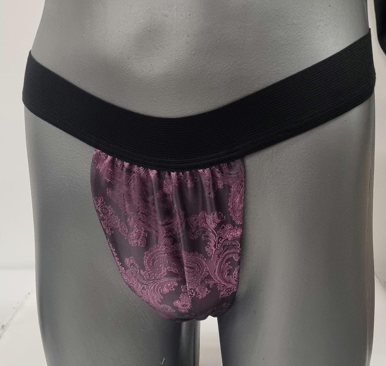 Men PINK shiny silk paisley pattern briefs tanga like underwear fully lined with silky finish.