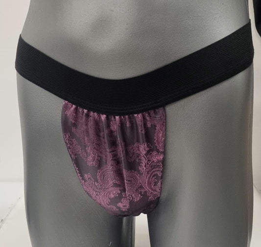 Men PINK shiny silk paisley pattern briefs tanga like underwear fully lined with silky finish.