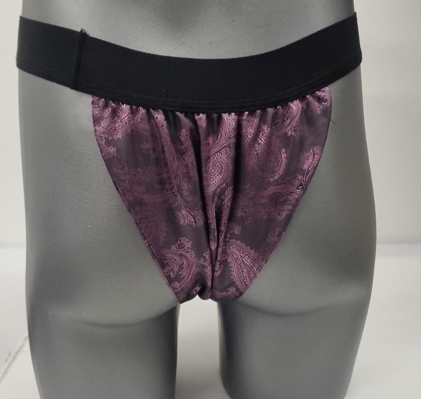 Men PINK shiny silk paisley pattern briefs tanga like underwear fully lined with silky finish.