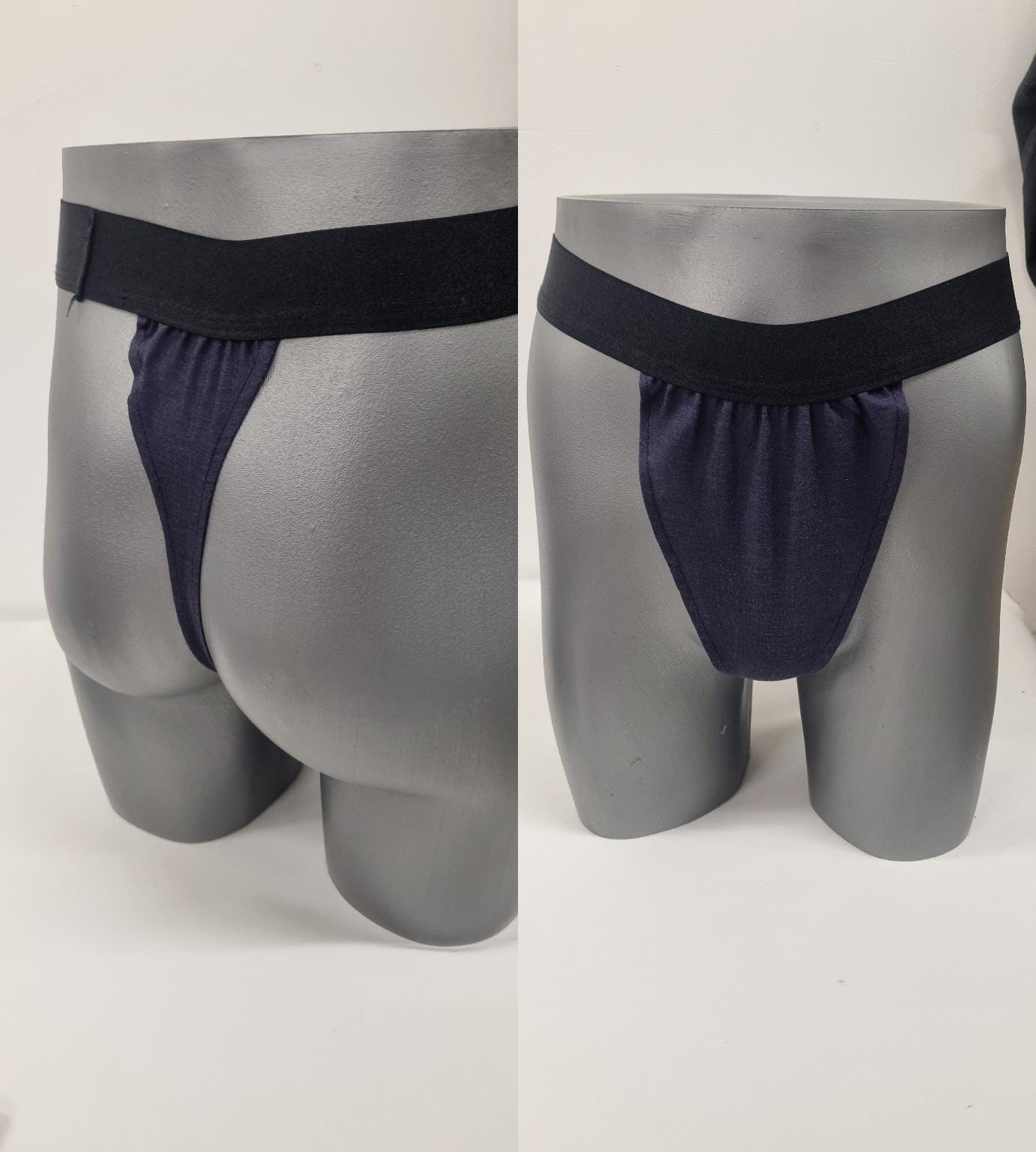 Men G-string briefs underwear in natural linen. Cheeky boy thong sexy underwear for man.