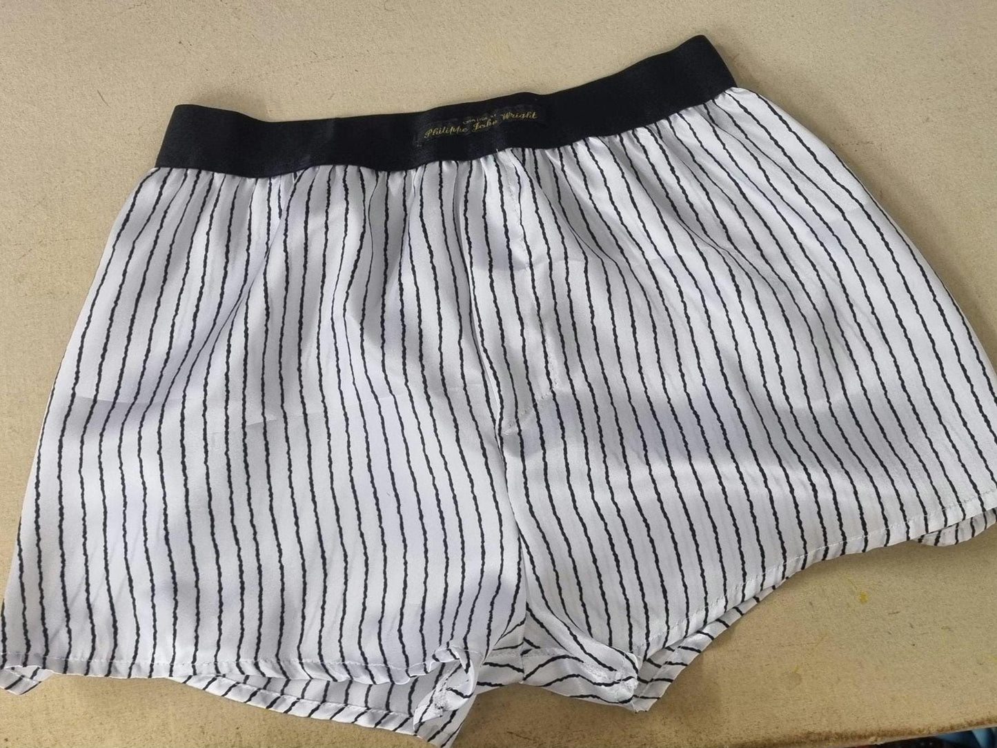 satin boxer shorts in white with back stripes for men hand made in France