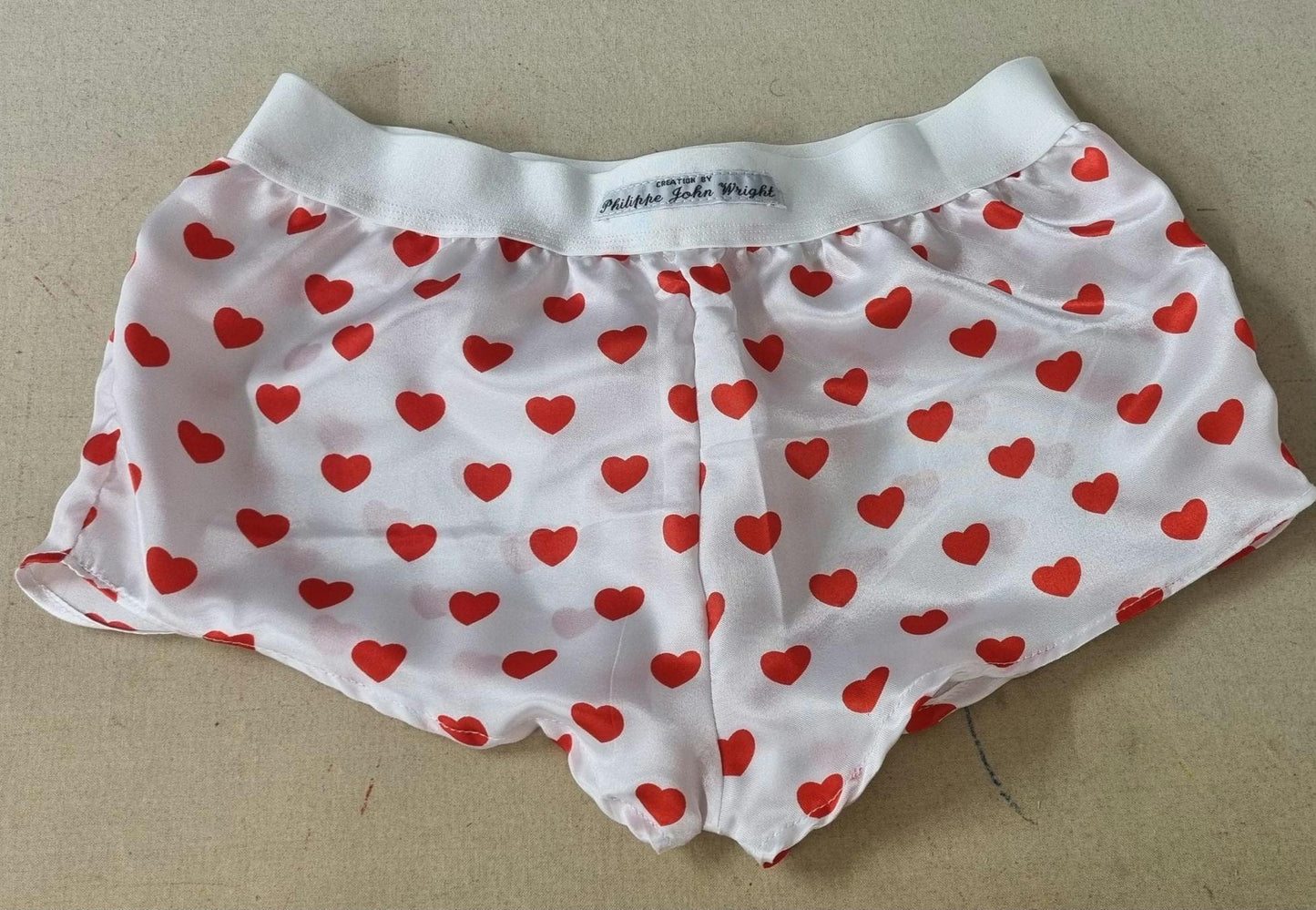 His and her love hearts silky Satin boxer short and boy shorts bundle hand made in France perfect for gifts