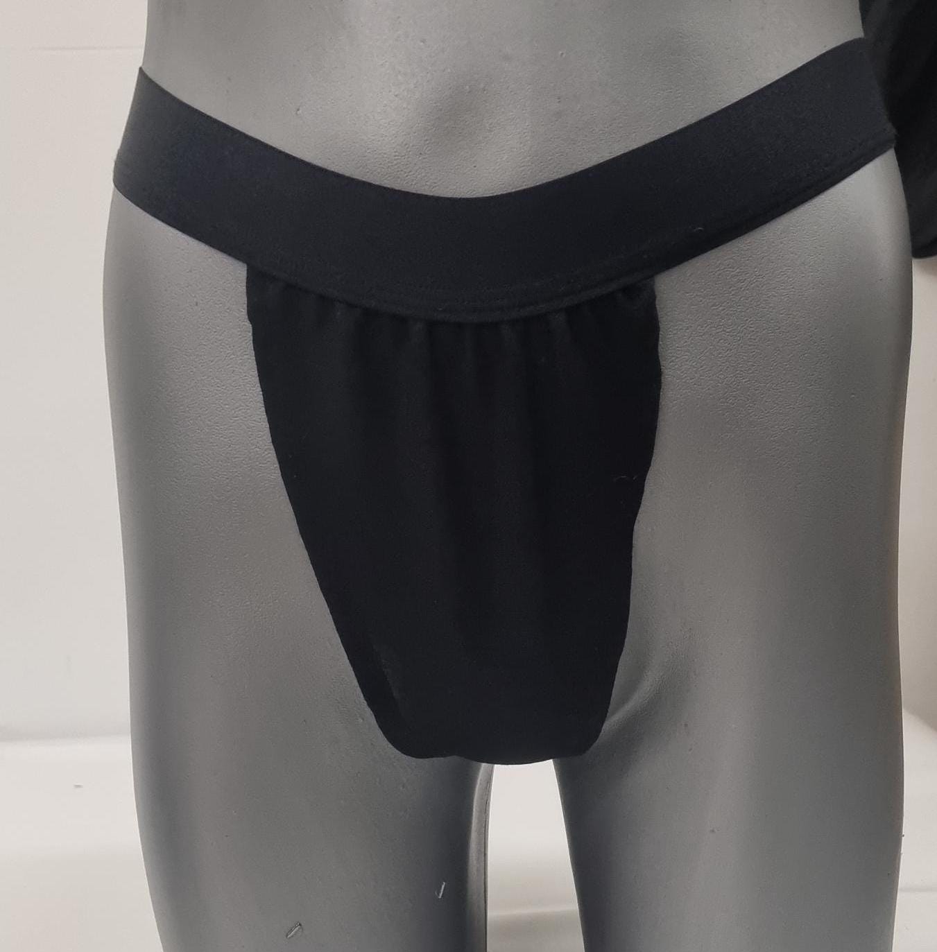 Men G-string briefs underwear in natural black linen. Cheeky boy thong sexy underwear for man.