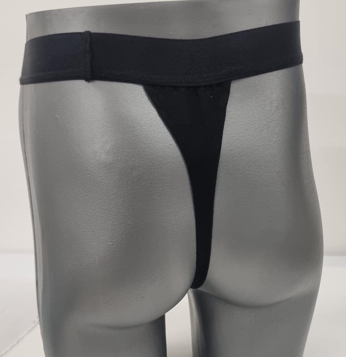 Men G-string briefs underwear in natural black linen. Cheeky boy thong sexy underwear for man.