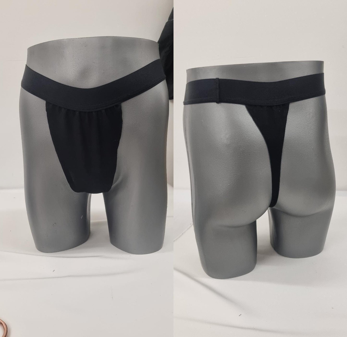 Men G-string briefs underwear in natural black linen. Cheeky boy thong sexy underwear for man.