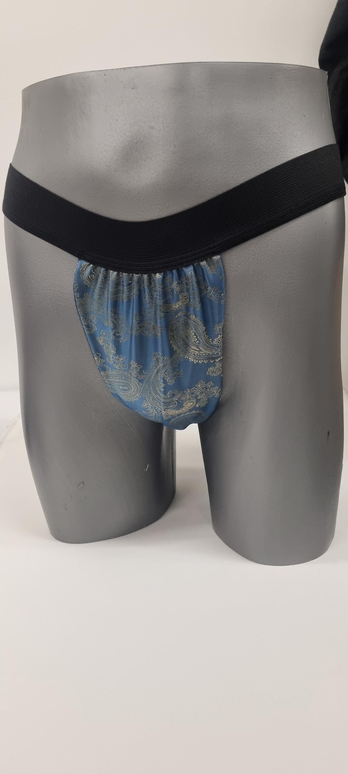 Men shiny silk paisley motif briefs tanga like underwear fully lined with silky finish.