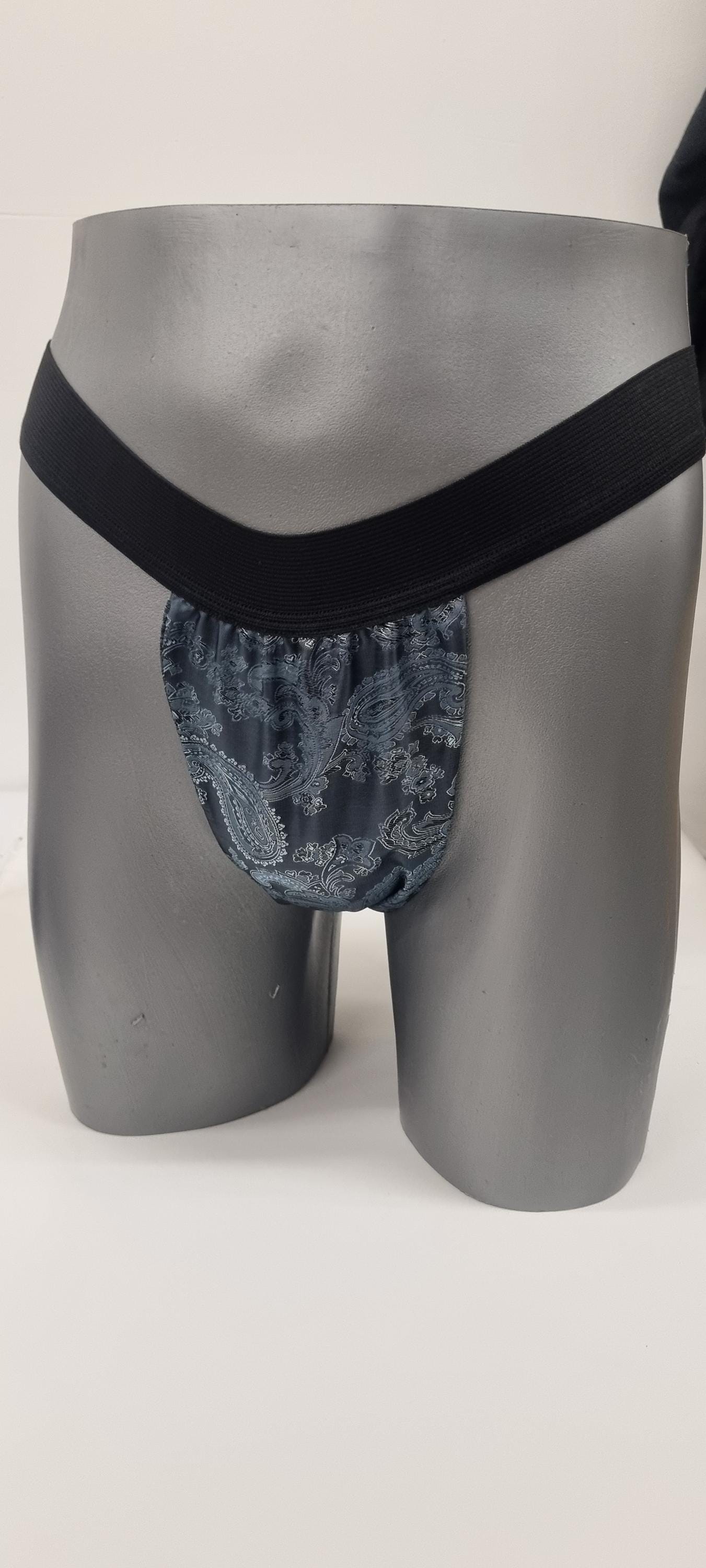 Men shiny silk paisley motif briefs tanga like underwear fully lined with silky finish.
