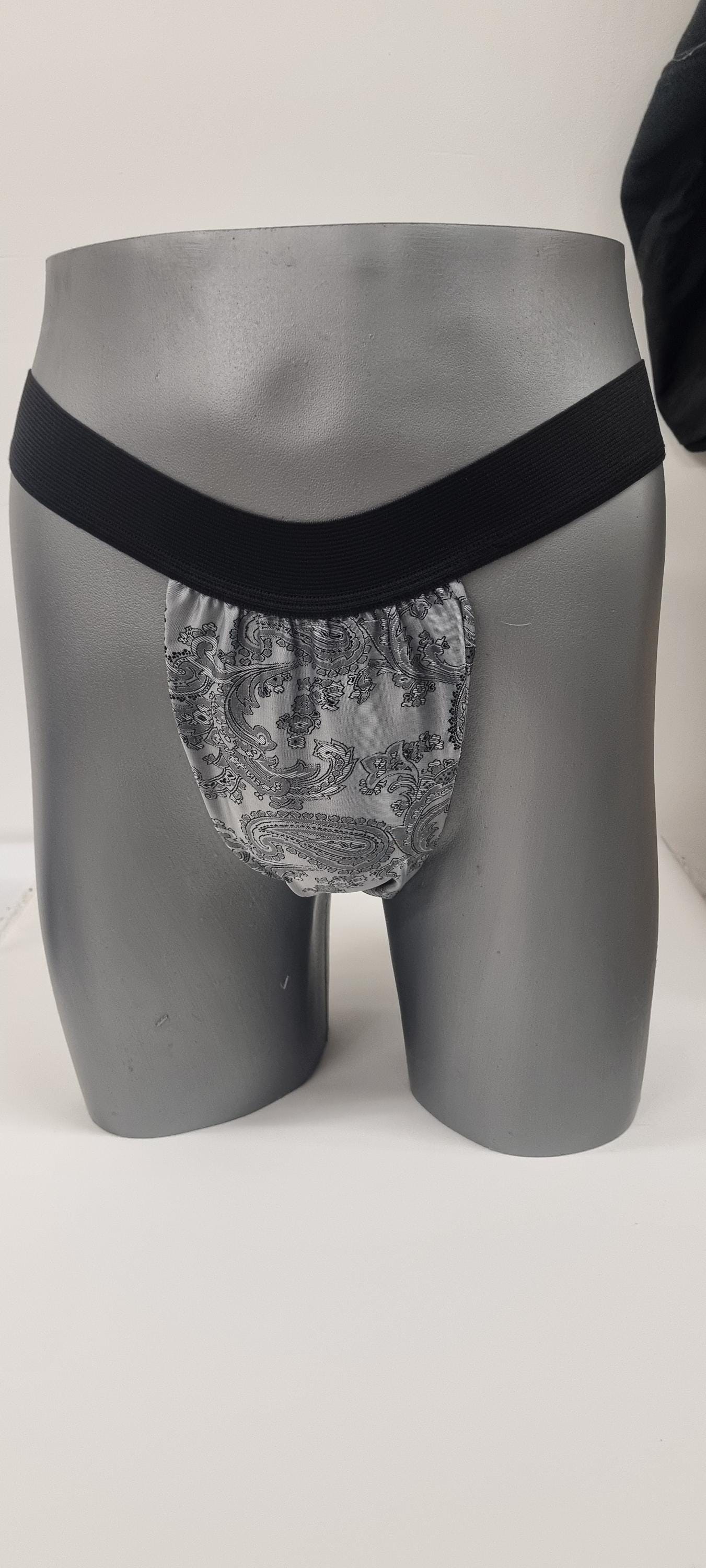 Men shiny silk paisley motif briefs tanga like underwear fully lined with silky finish.