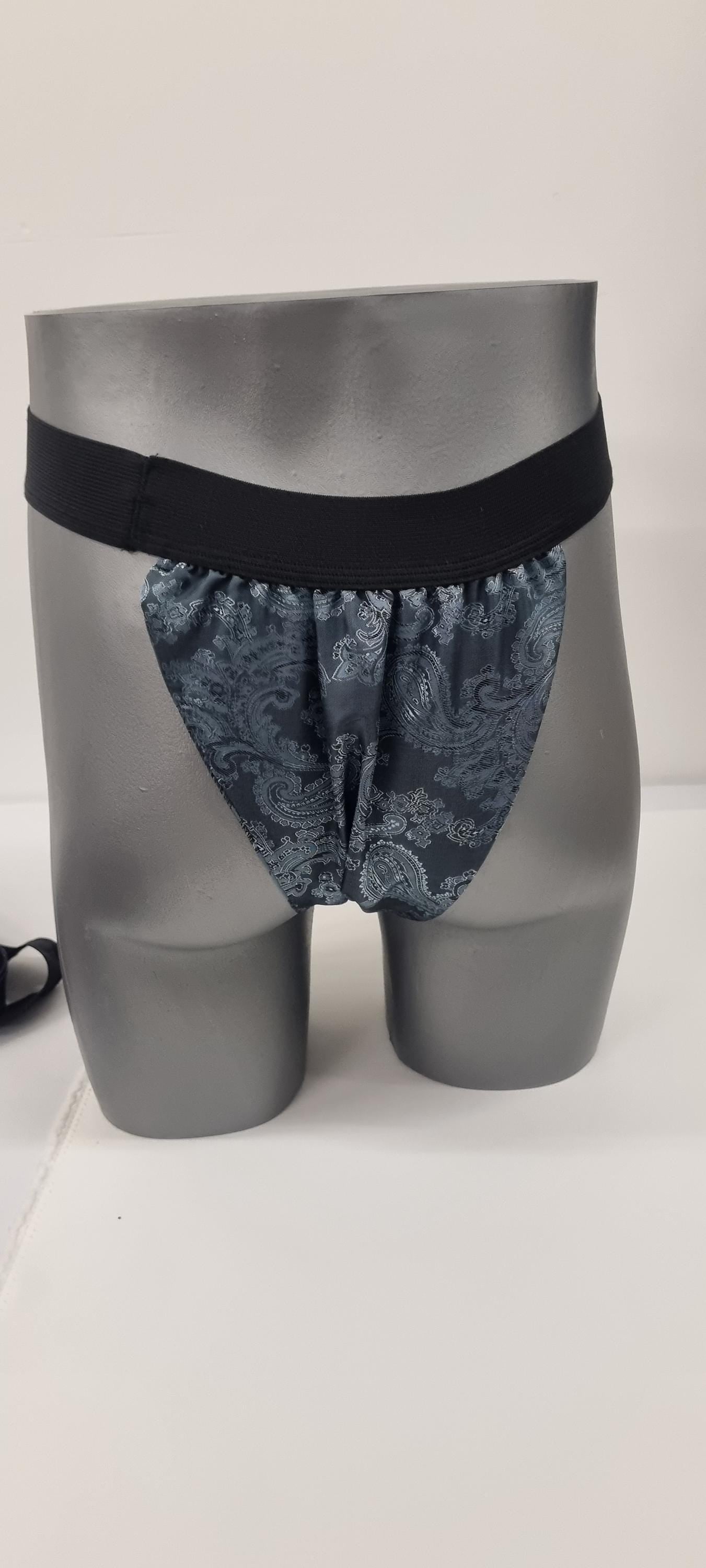 Men shiny silk paisley motif briefs tanga like underwear fully lined with silky finish.
