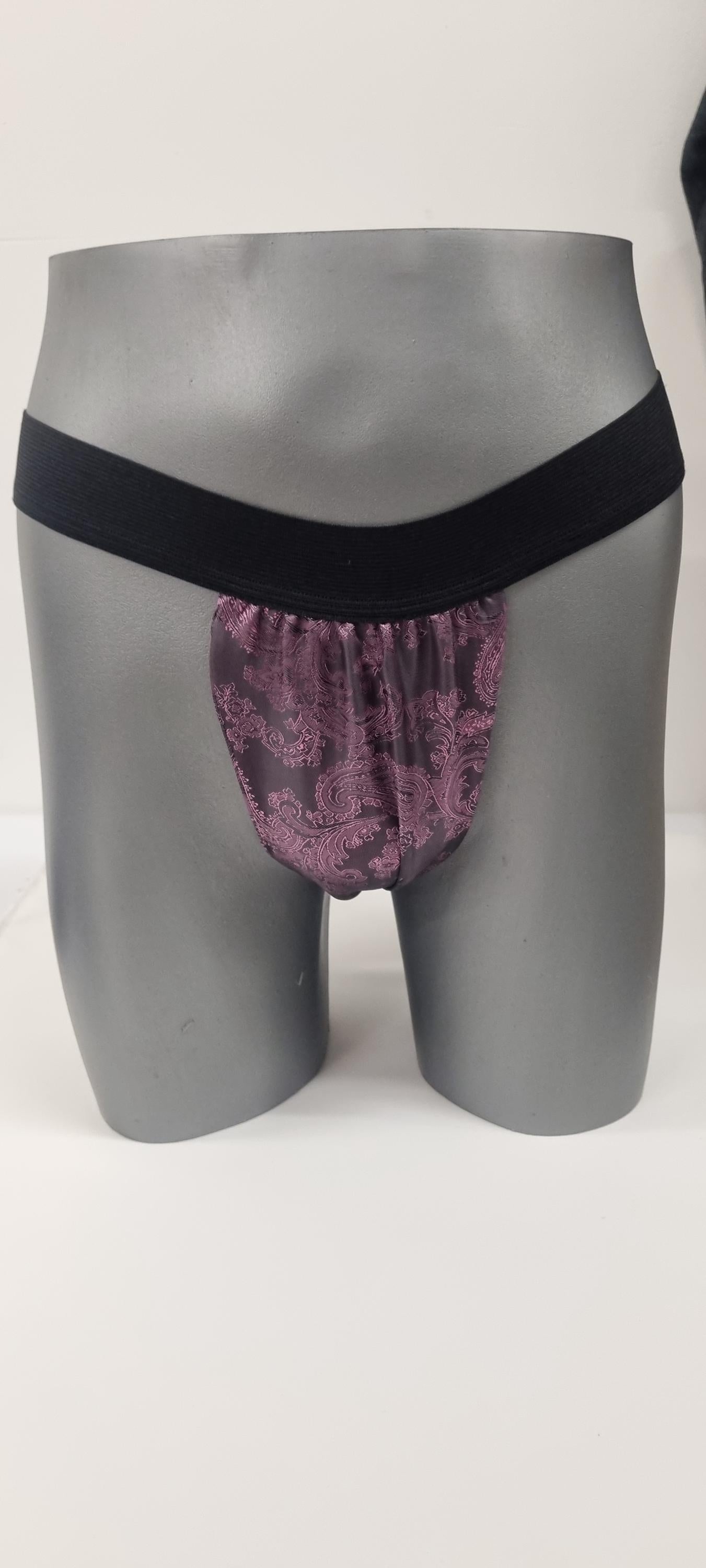 Men PINK shiny silk paisley pattern briefs tanga like underwear fully lined with silky finish.