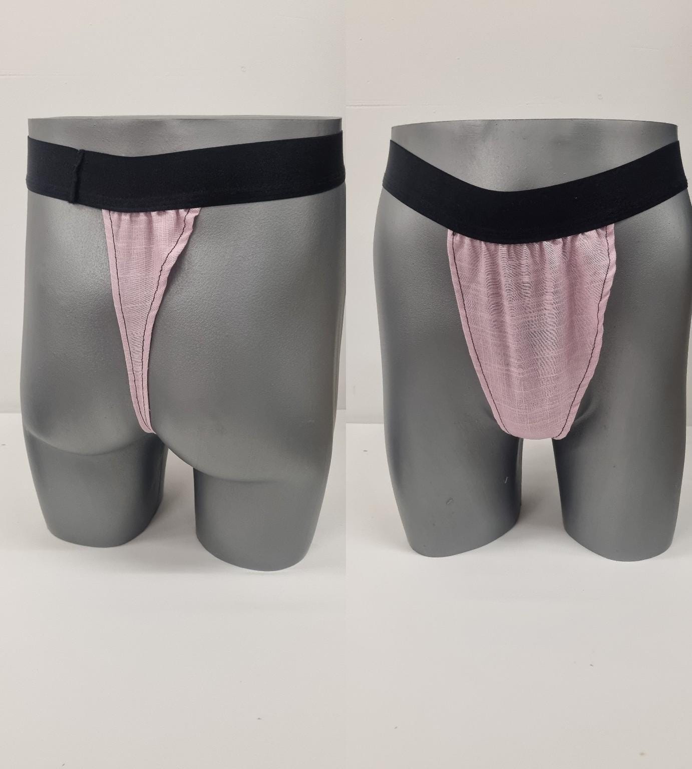 Men G-string briefs underwear in natural linen. Cheeky boy thong sexy underwear for man.