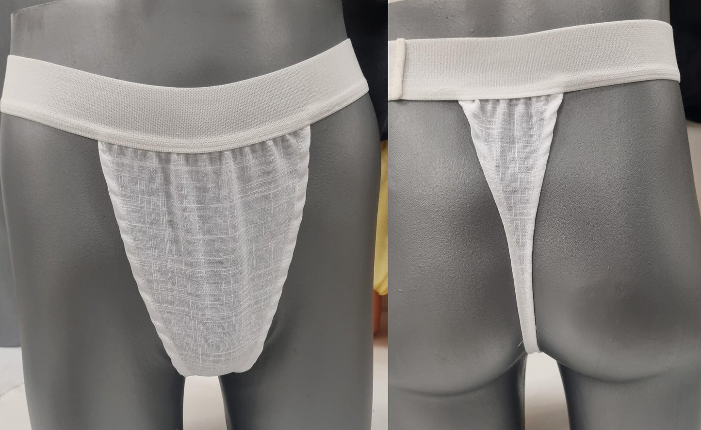 Men G-string briefs underwear in natural linen. Cheeky boy thong sexy underwear for man.
