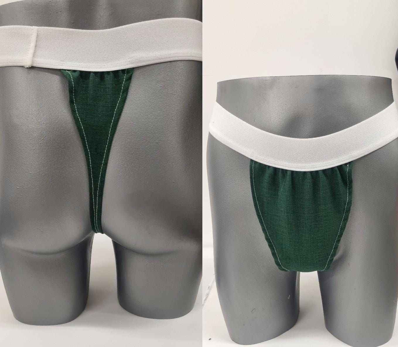 Men G-string briefs underwear in natural linen. Cheeky boy thong sexy underwear for man.