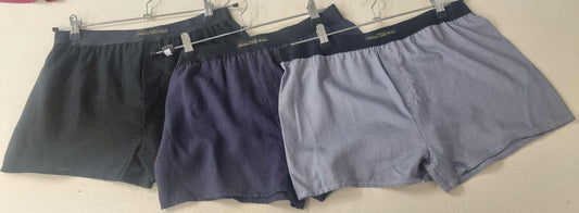 Three LINEN men boxer short bundle with black elastic. grey, black, Navy.