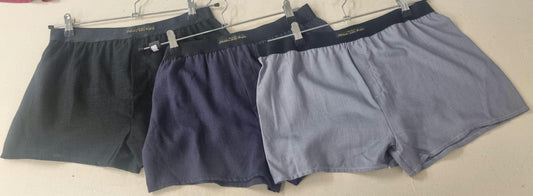 Three LINEN men boxer short bundle with black elastic. gray, black, Navy.