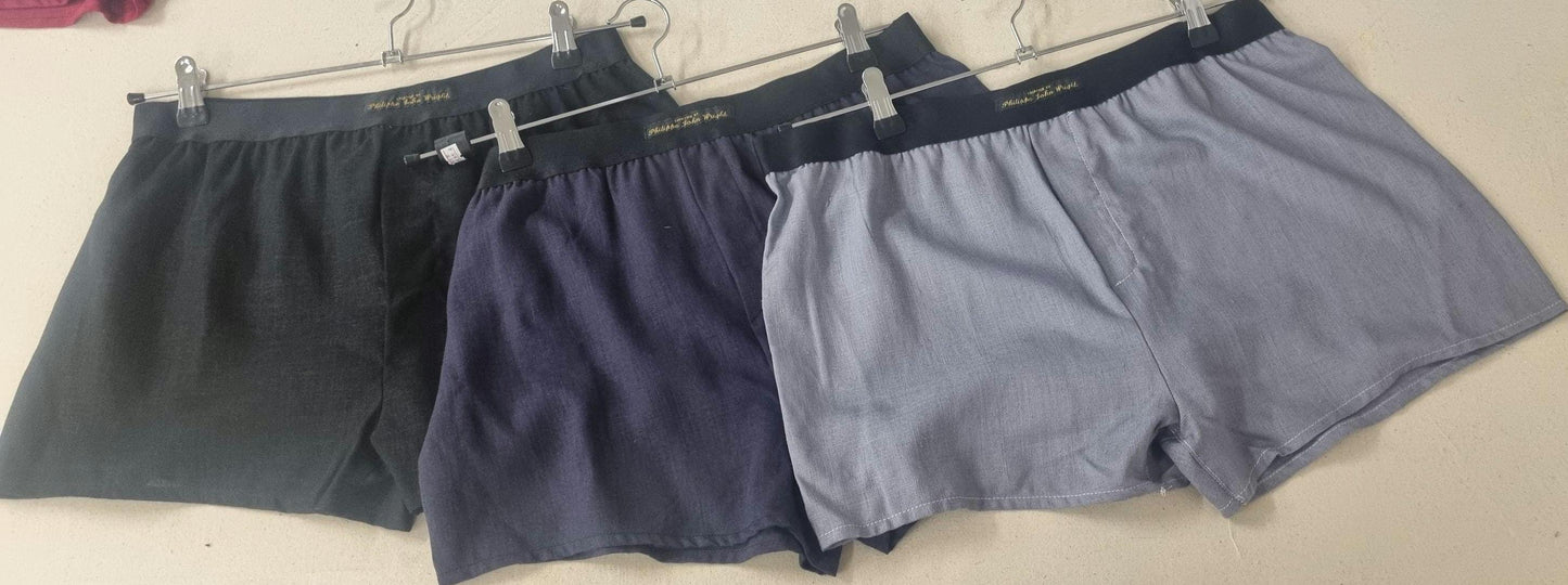 Three LINEN men boxer short bundle with black elastic. gray, black, Navy.