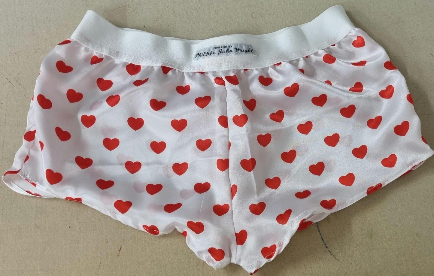 His and her love hearts silky Satin boxer short and boy shorts bundle hand made in France perfect for gifts