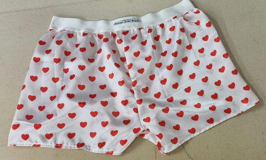 Love heart silky soft satin boxer shorts for men hand made in France