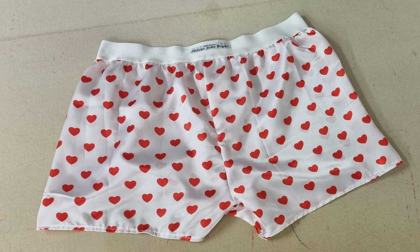 Love heart silky soft satin boxer shorts for men hand made in France
