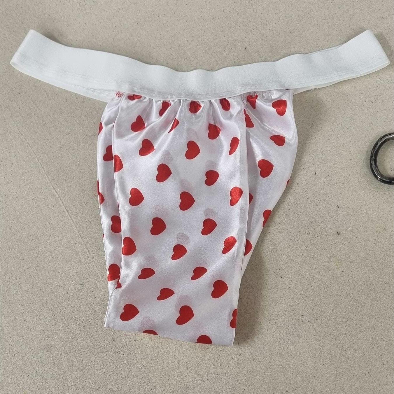 Men shiny LOVE HEART satin briefs tanga like underwear fully lined with silky finish.