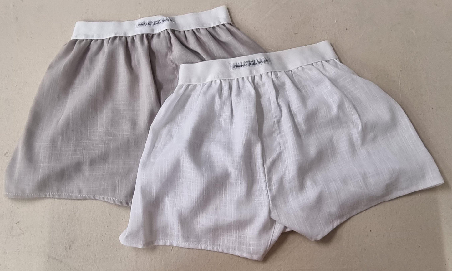 White and beige LINEN men boxer short bundle with white elastic.