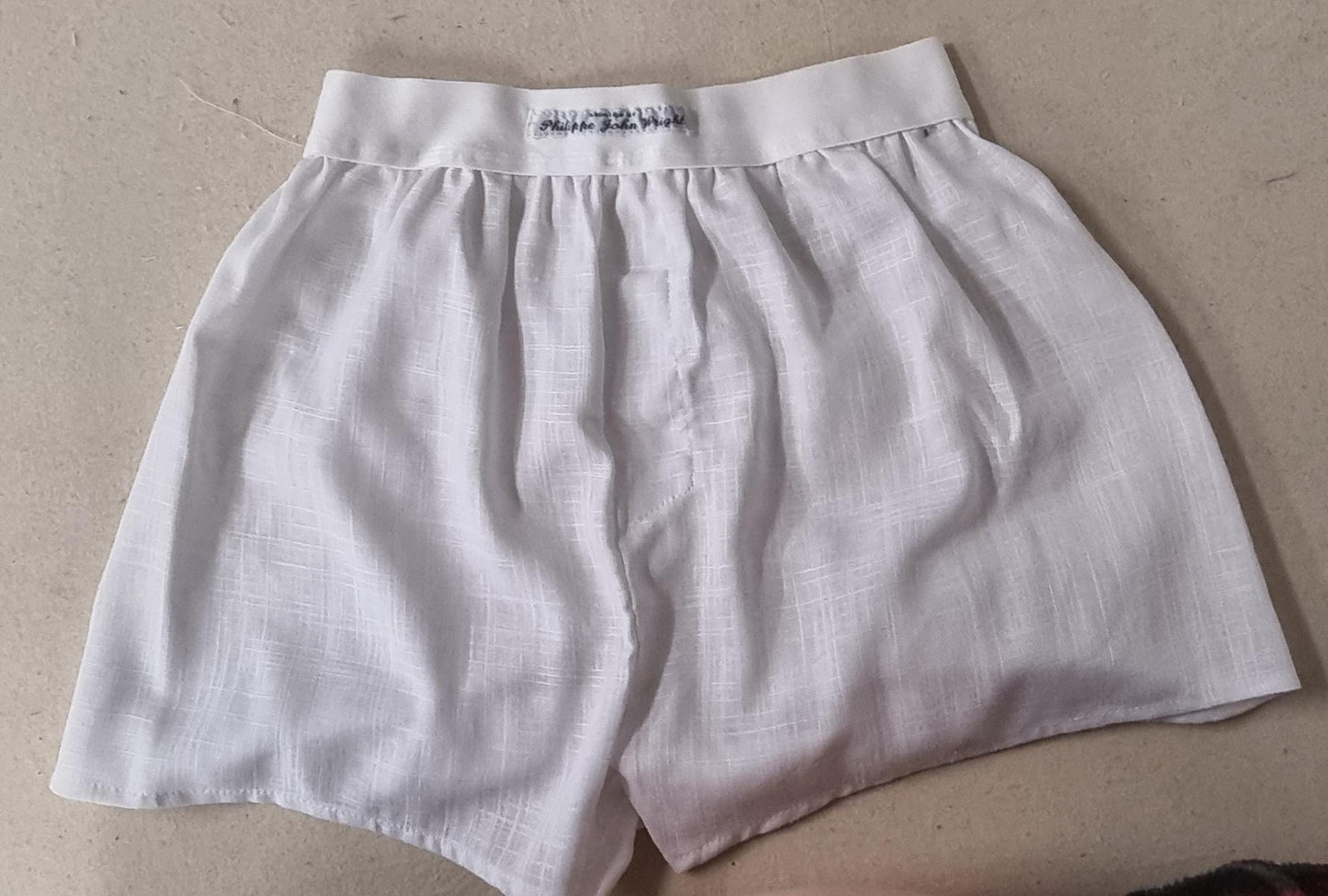 White and beige LINEN men boxer short bundle with white elastic.