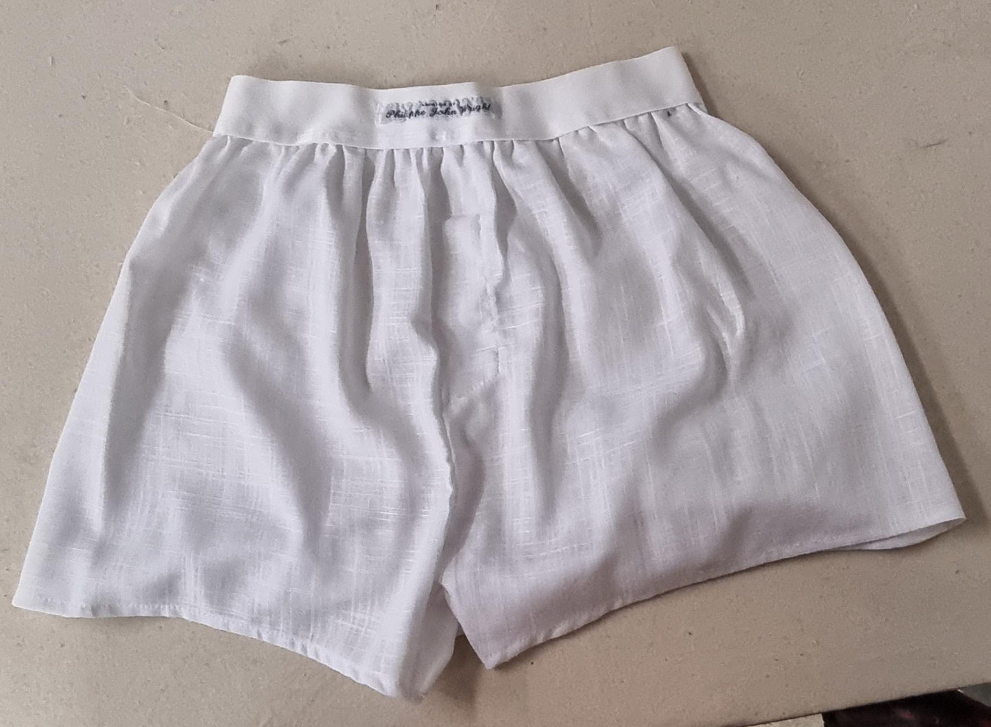 White and beige LINEN men boxer short bundle with white elastic.