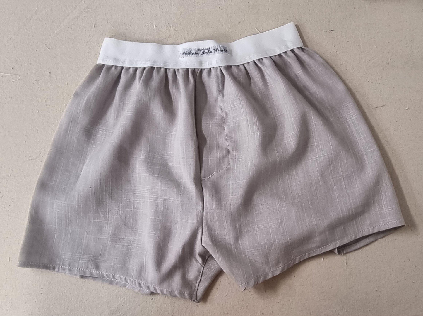 White and beige LINEN men boxer short bundle with white elastic.