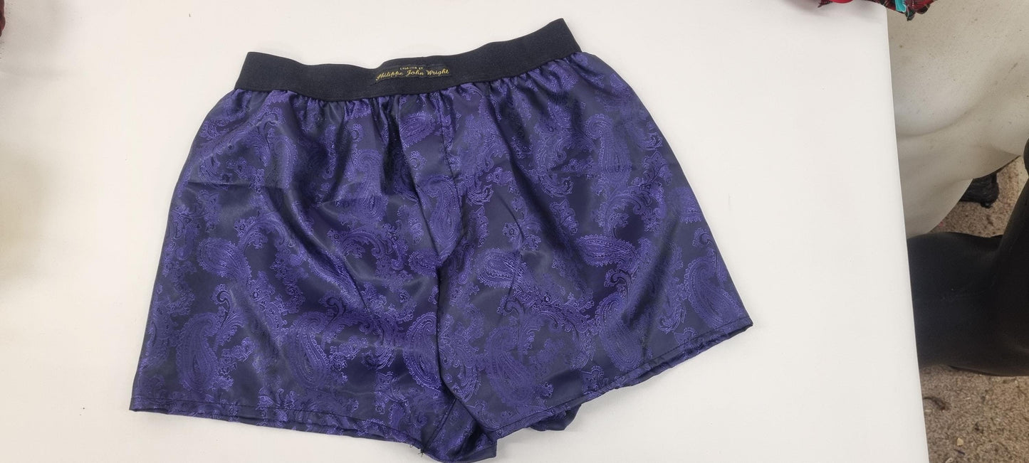 Two silk boxer shorts red and purple bundle paisley pattern made in France