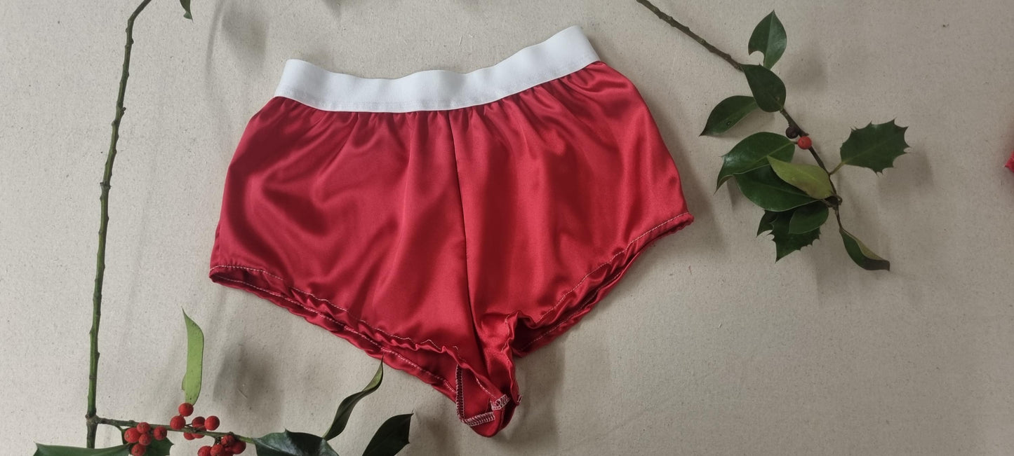 Womans christmas underwear bundle RED and GREEN satin boy shorts, pajamas, French knickers made in France