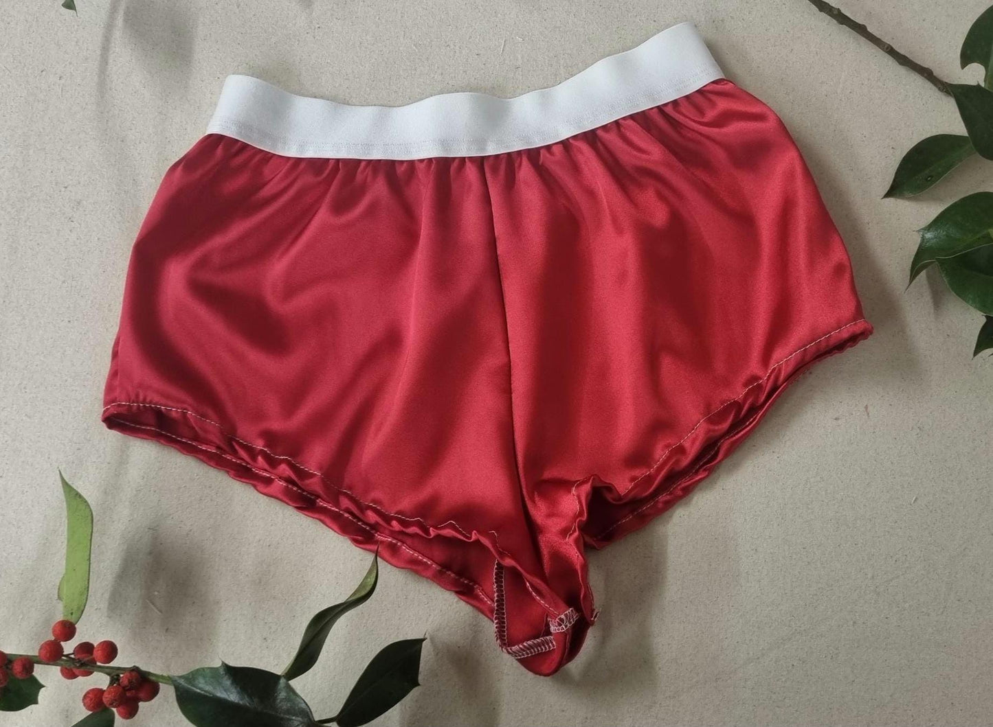 Womans christmas underwear bundle RED and GREEN satin boy shorts, pajamas, French knickers made in France