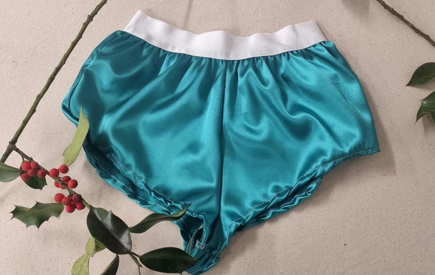 Womans christmas underwear bundle RED and GREEN satin boy shorts, pajamas, French knickers made in France