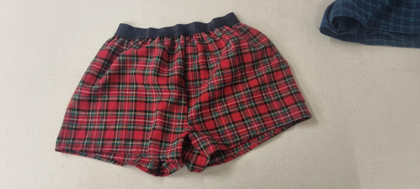 Mens cozy underwear natural tartan cotton men boxer shorts with white elastic. Hand made in France. Christmas boyfriend gift for husband