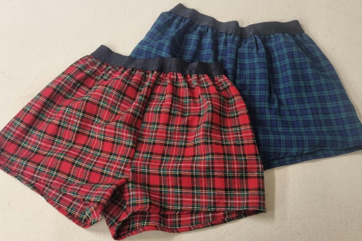 Mens cozy underwear natural tartan cotton men boxer shorts with white elastic. Hand made in France. Christmas boyfriend gift for husband