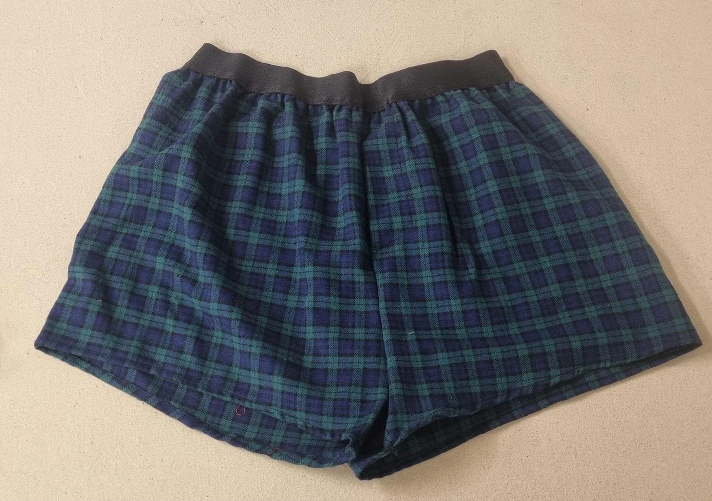 Mens cozy underwear natural tartan cotton men boxer shorts with white elastic. Hand made in France. Christmas boyfriend gift for husband