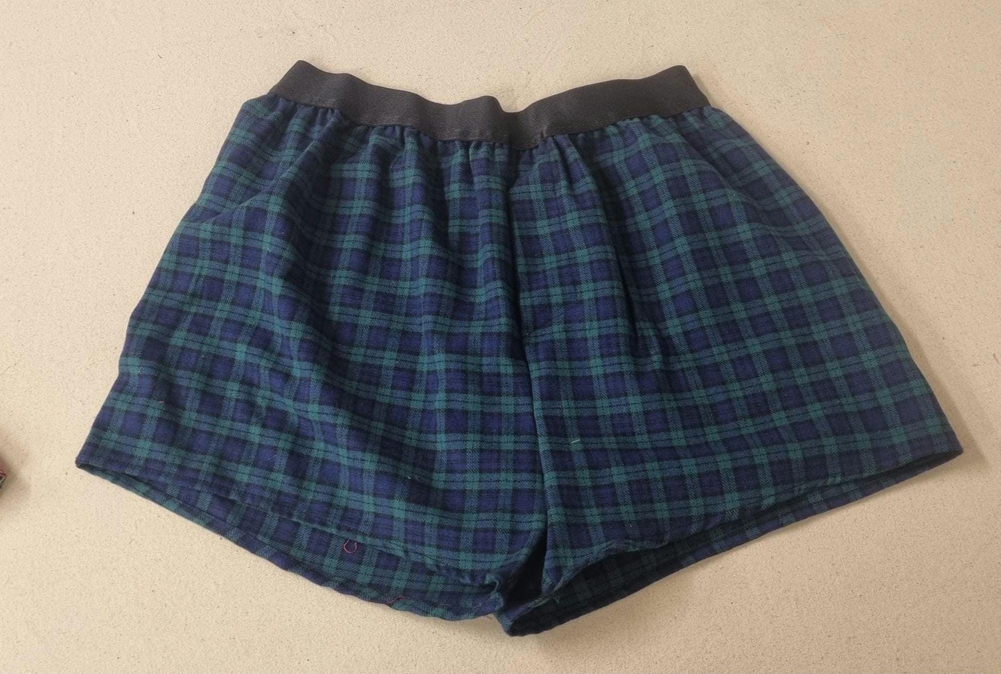 Mens cozy underwear natural tartan cotton men boxer shorts with white elastic. Hand made in France. Christmas boyfriend gift for husband