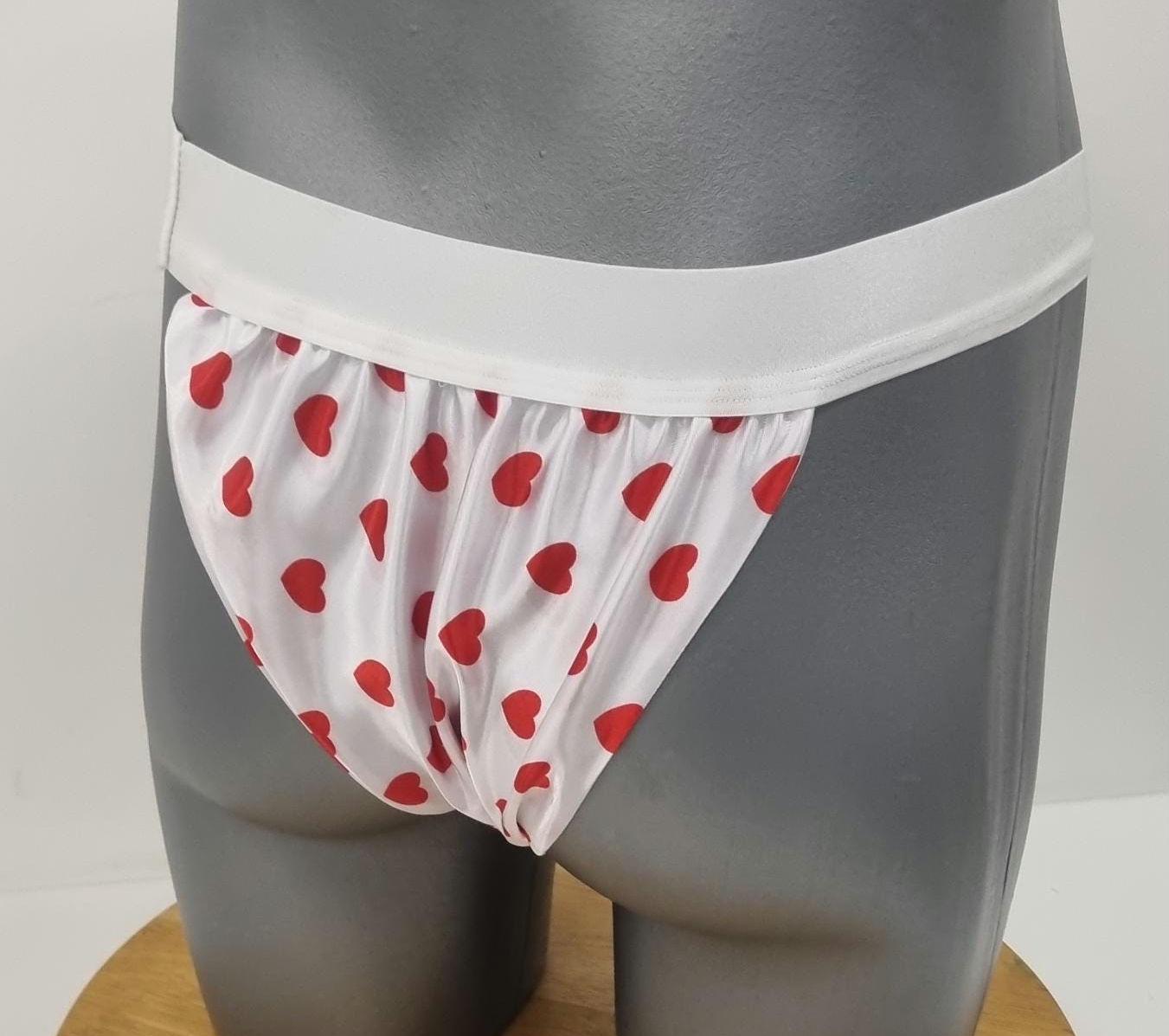 Men shiny LOVE HEART satin briefs tanga like underwear fully lined with silky finish.