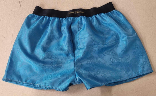 Silk boxer shorts in sky blue paisley motif hand made in France. husband present gift for boyfriend aniversary groom wedding.