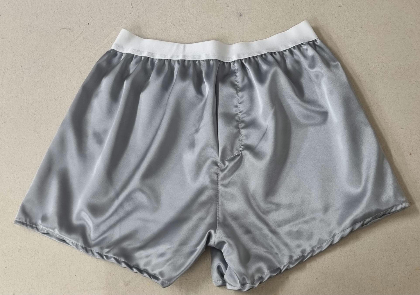Men boxer short brief Silver pale pink and pale blue satin underwear for men handmade in France, husband gift boyfriend present