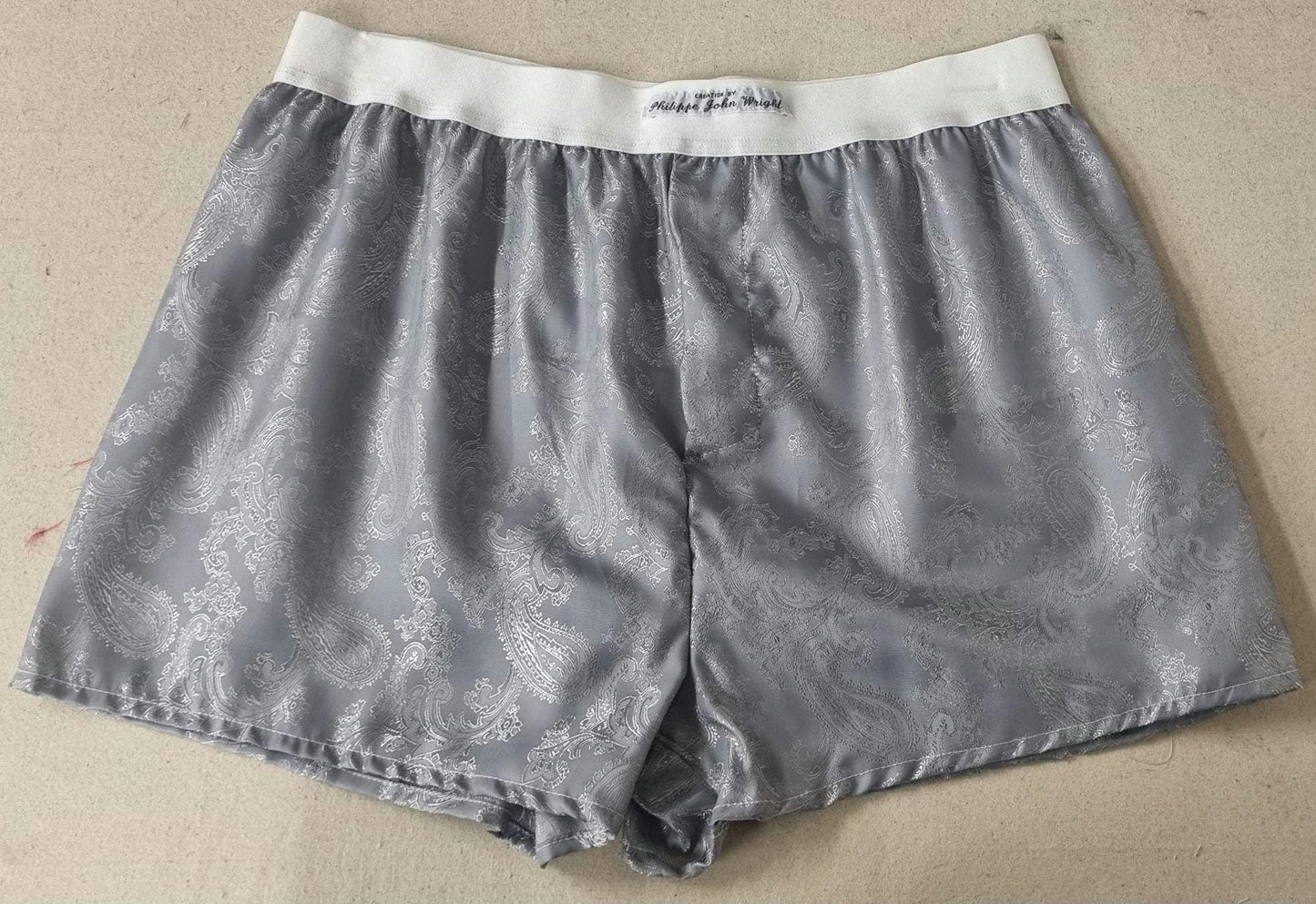 Men silk boxer shorts bundle paisley pattern made in white, silver, silver blue, navy, pink.