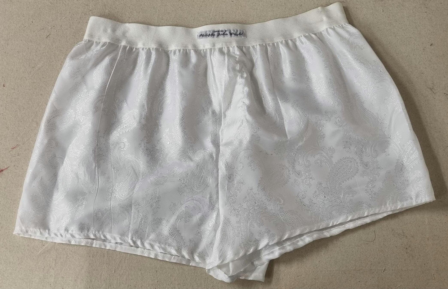 Men silk boxer shorts bundle paisley pattern made in white, silver, silver blue, navy, pink.