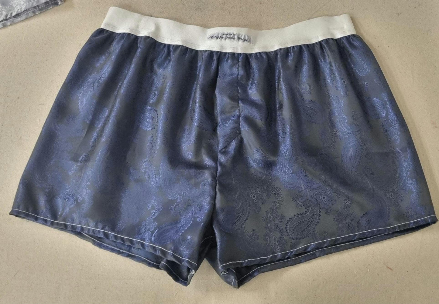 Men silk boxer shorts bundle paisley pattern made in white, silver, silver blue, navy, pink.