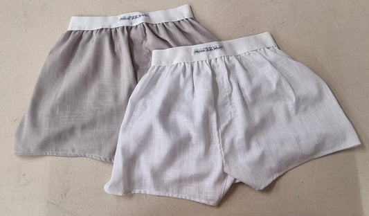 White and beige LINEN men boxer short bundle with white elastic.