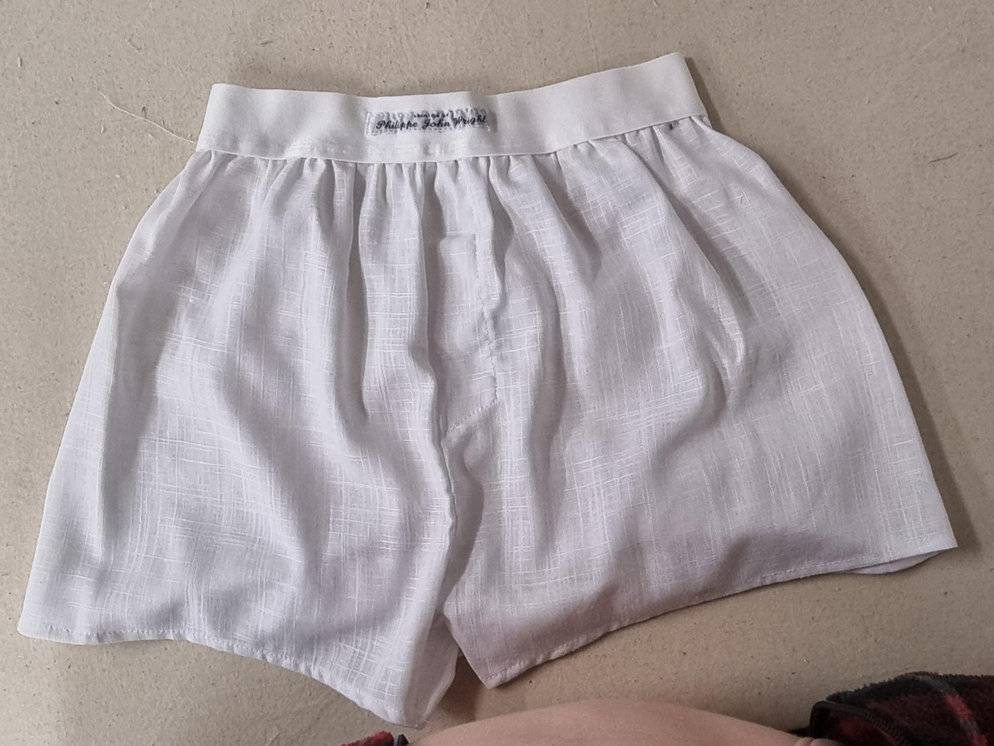 White and beige LINEN men boxer short bundle with white elastic.