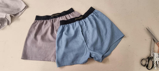 Gray and Blue LINEN men boxer shorts with white elastic. Handmade in France, for him gift husband present boyfriend groom anniversary