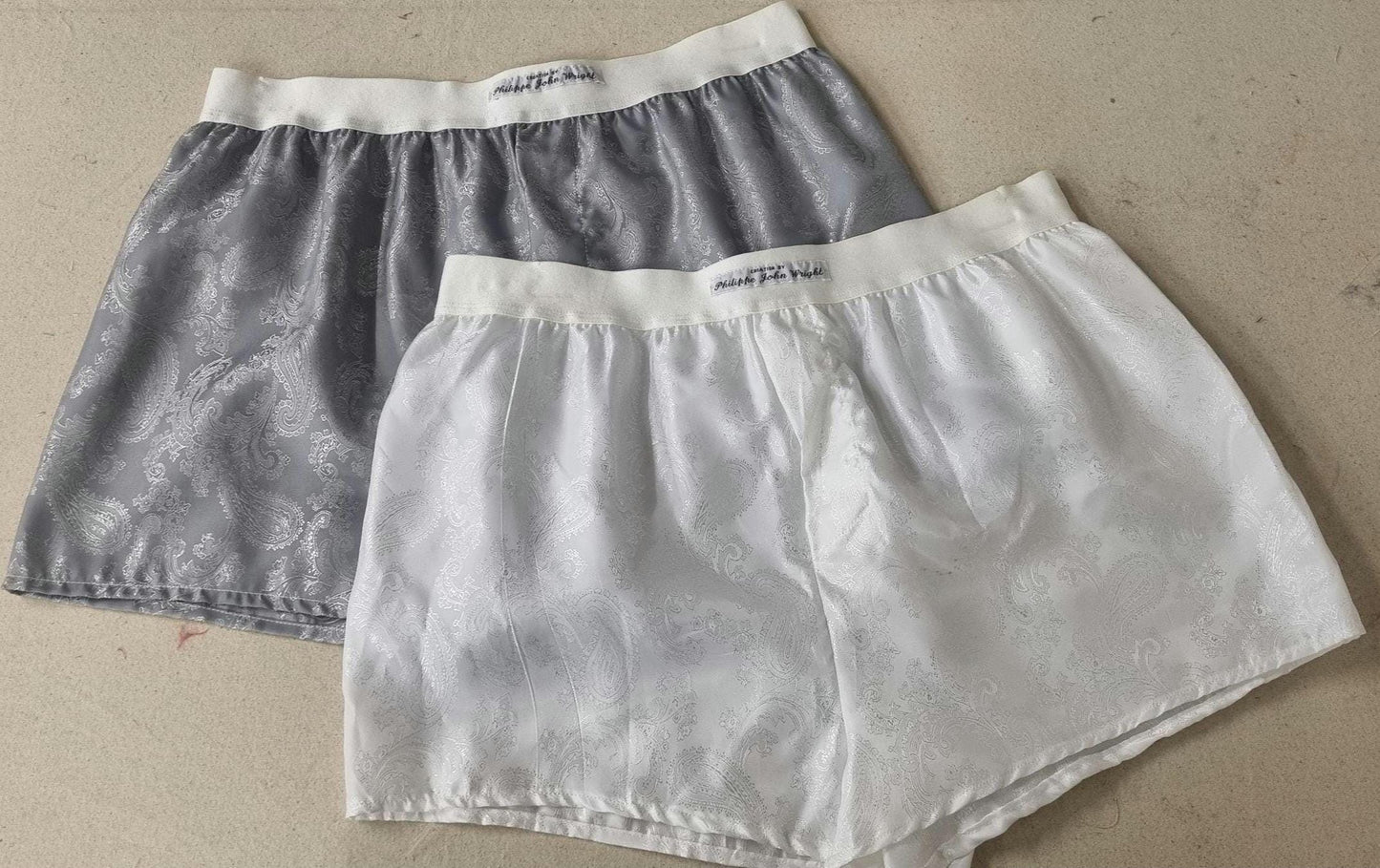 silk boxer shorts in silver and red paisley pattern handmade in France, husband gift boyfriend present groom aniversary for him