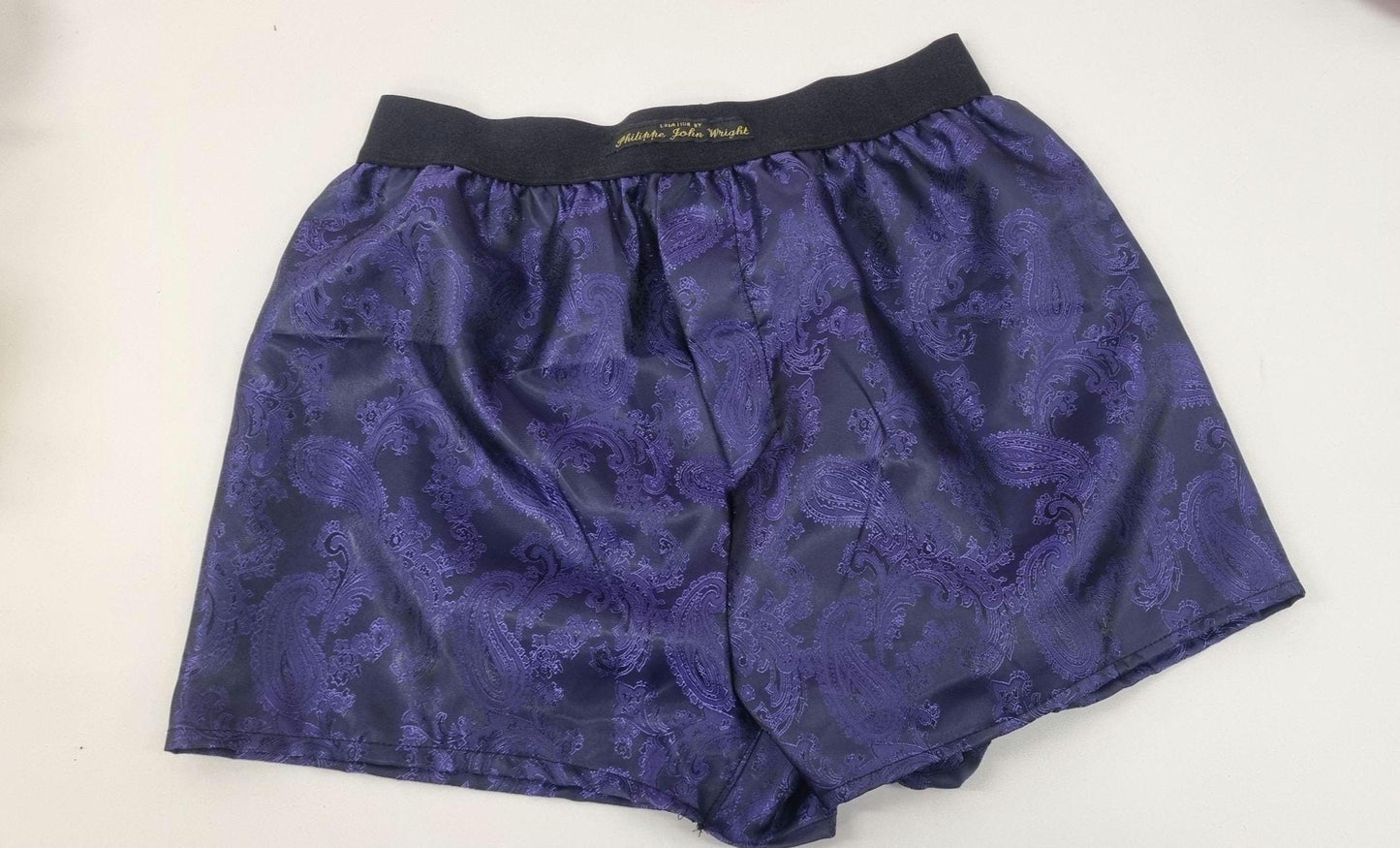 silk boxer shorts paisley pattern made in France PURPLE and SILVER