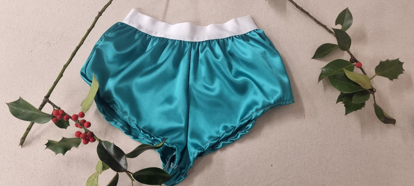 Womans christmas underwear bundle RED and GREEN satin boy shorts, pajamas, French knickers made in France